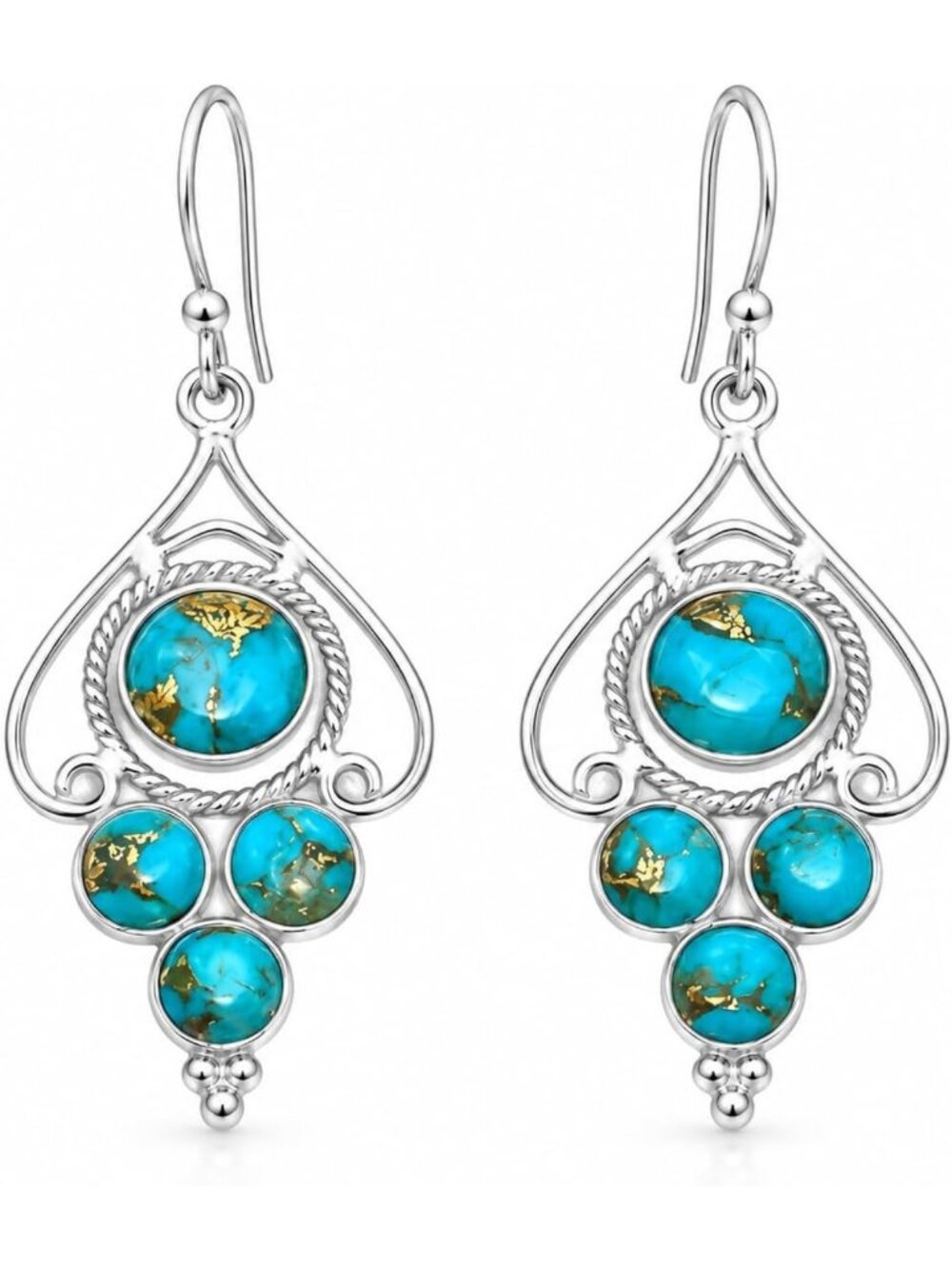Handmade 925 Sterling Silver Turquoise Dangle Earrings | Boho Multi-Stone